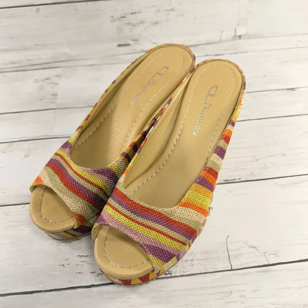 CL by Laundry Multicolor Striped Espadrille Wedge (Yellow, Orange, Pink, Purple)